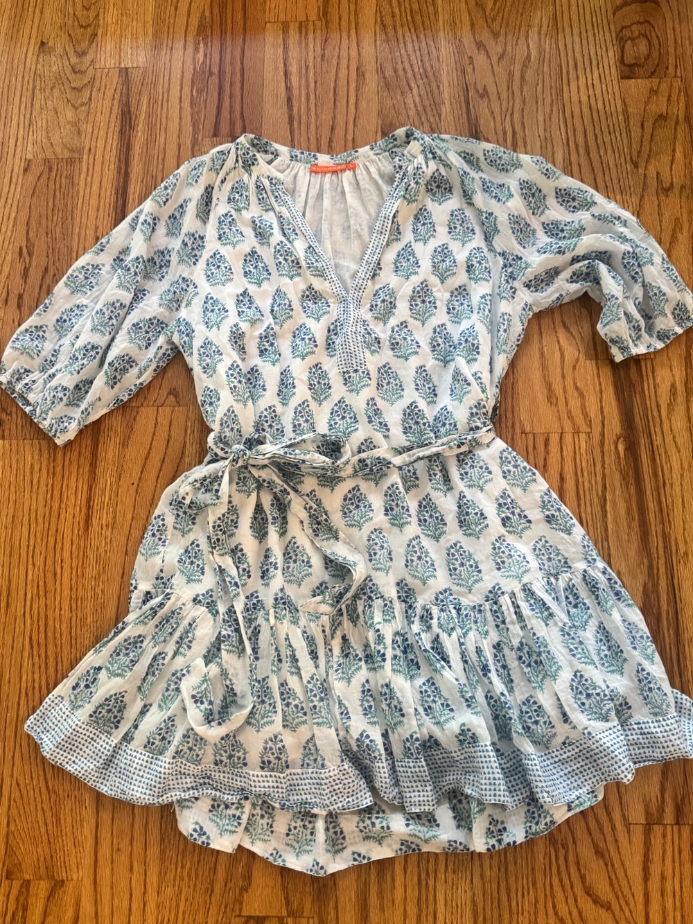 Oliphant Blue and White Printed Short Dress - Picture 2 of 3